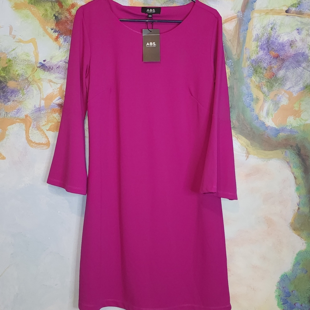 NWT A.B.S Orchid Colored Aline Dress with Flared Sleeves at Elbow